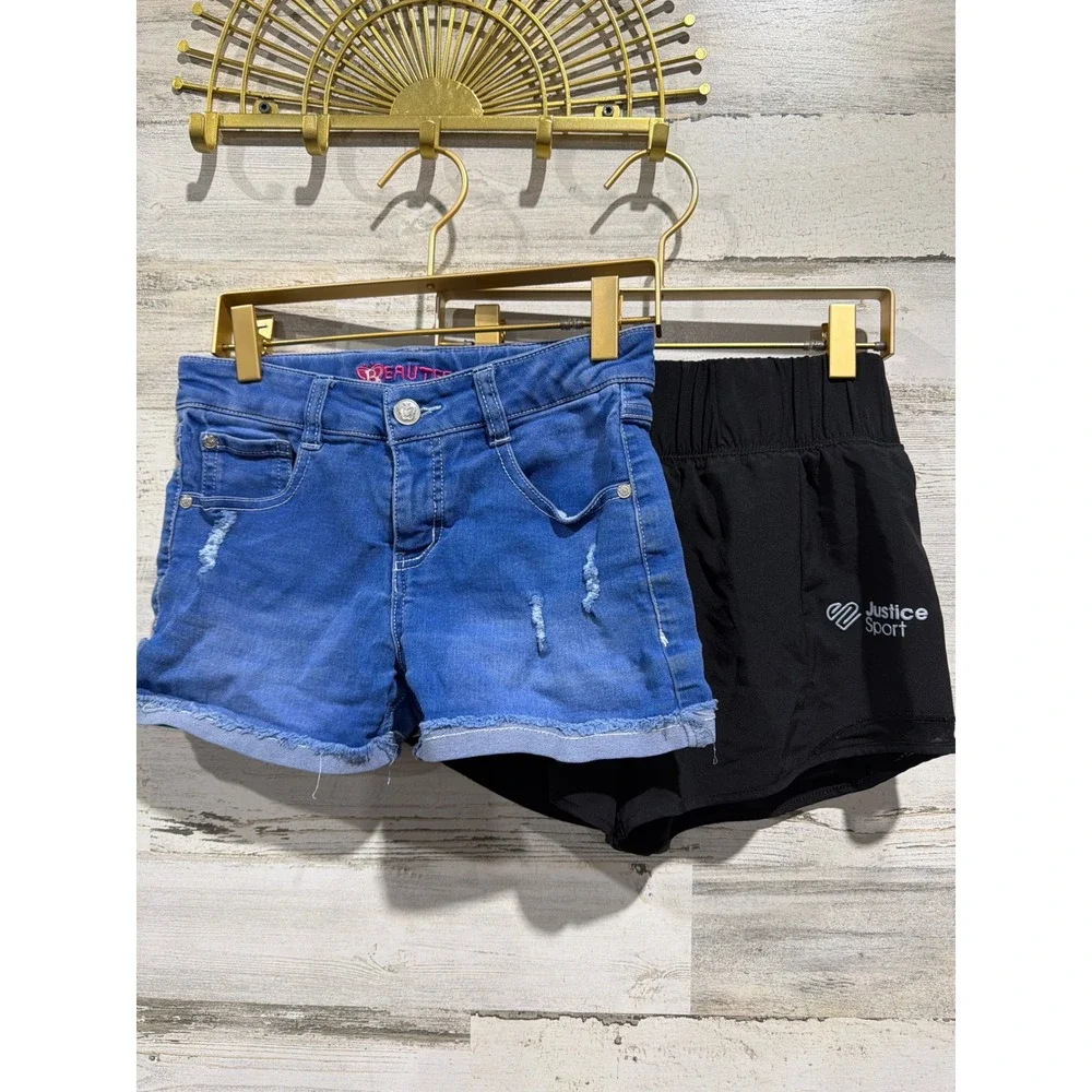 Beautees Justice Shorts Bundle Girls 12/14 Blue Black Distressed Active GUC*